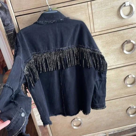 Zara denim jacket with fringe, size M - Picture 8 of 9